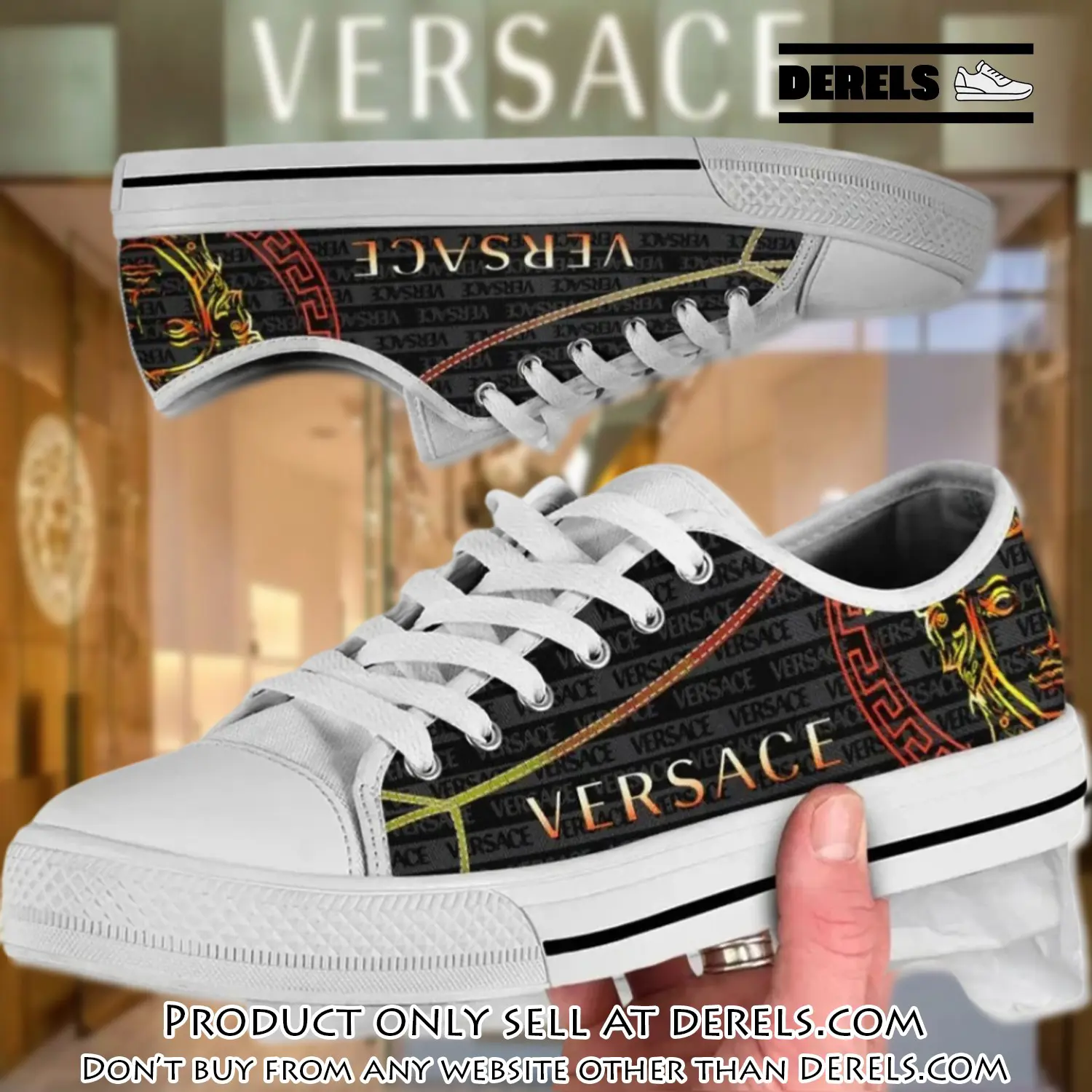 Versace medusa golden pattern black low top canvas shoes luxury brand gifts for men women dr2034679